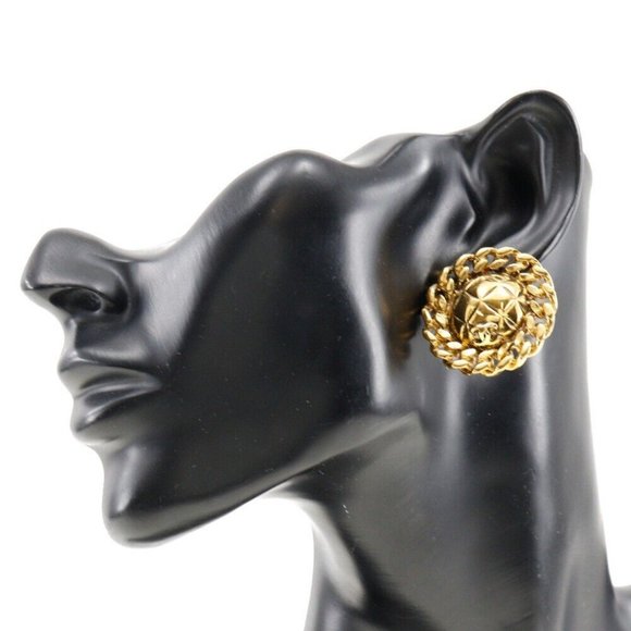 CHANEL COCO Mark Earring Matelasse vintage Plated Gold - Picture 6 of 7